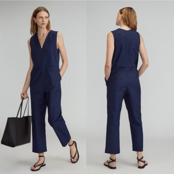 EVERLANE NWT The Structured Cotton Navy Business Casual Classic Pant Jumpsuit - Picture 1 of 12